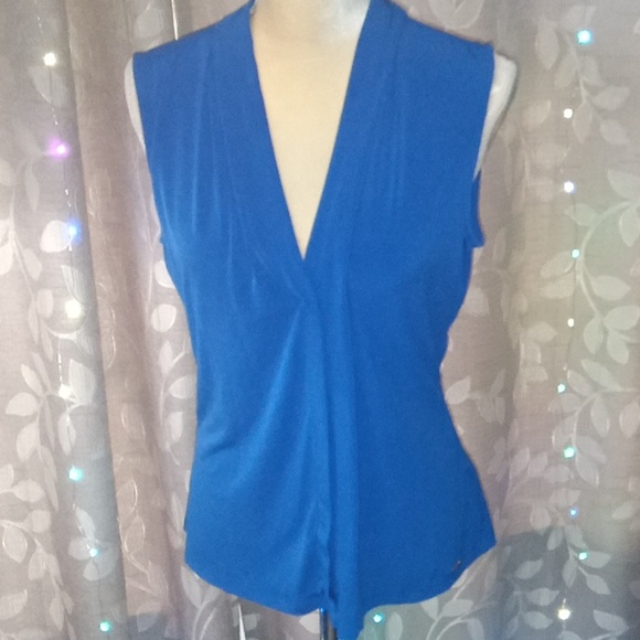 Calvin Klein Large Blue Cross Over Blouse - Picture 2 of 3
